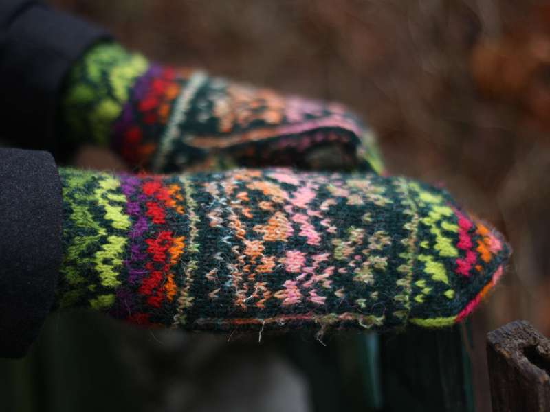 Original, hand knitted, warm, woolen Mittens "Summer Meadow"