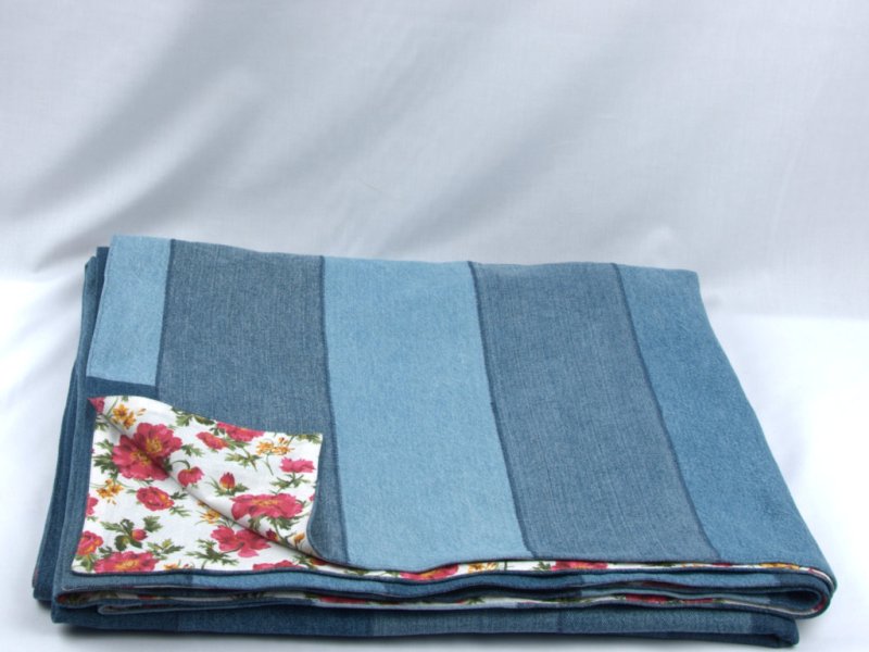 Quilted denim blanket, recycled blue jeans