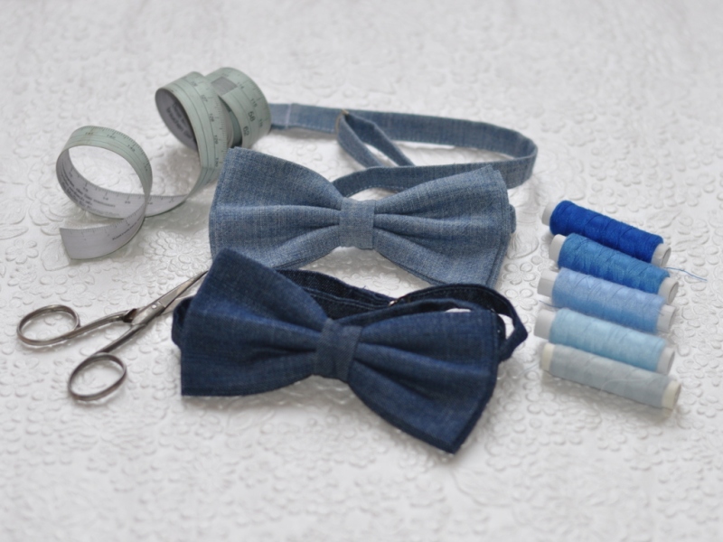 Blue recycled denim bow-tie